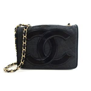 Chanel Piping Chain Shoulder Leather Navy Shoulder Bag